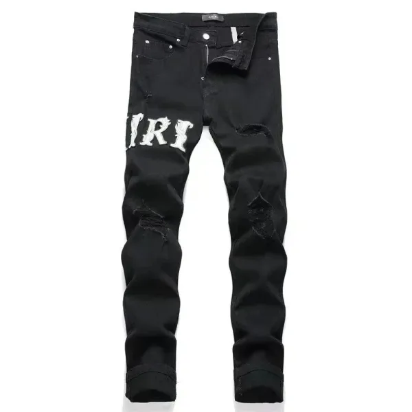 Amiri Distressed Logo Embroidered Denim Jeans - 7