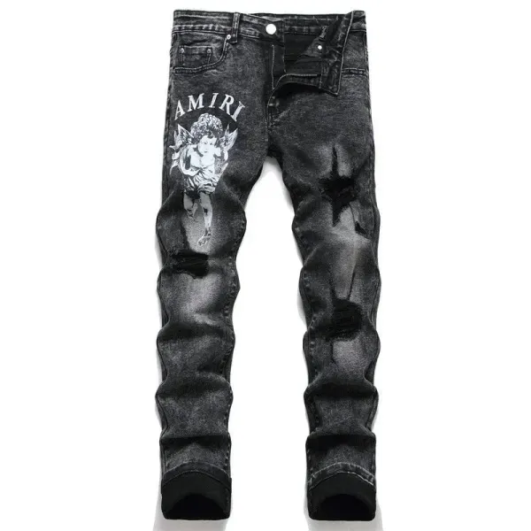 Amiri Distressed Logo Embroidered Denim Jeans - 2