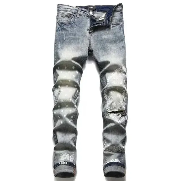 Amiri Distressed Logo Embroidered Denim Jeans - 9