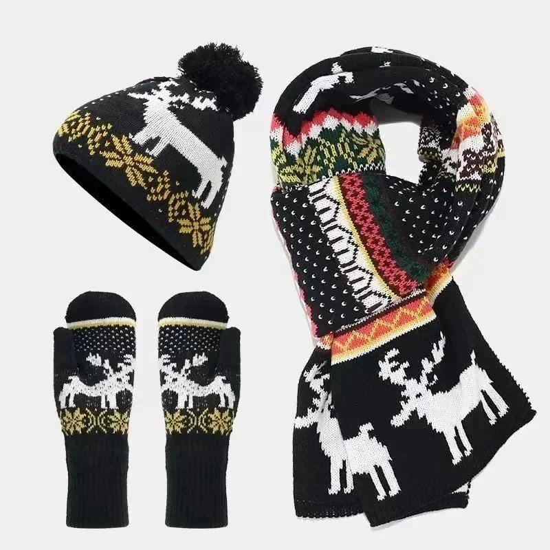 LED Light-Up Christmas Beanie and Scarf Set Navy Green Multicolor Accessories - 10