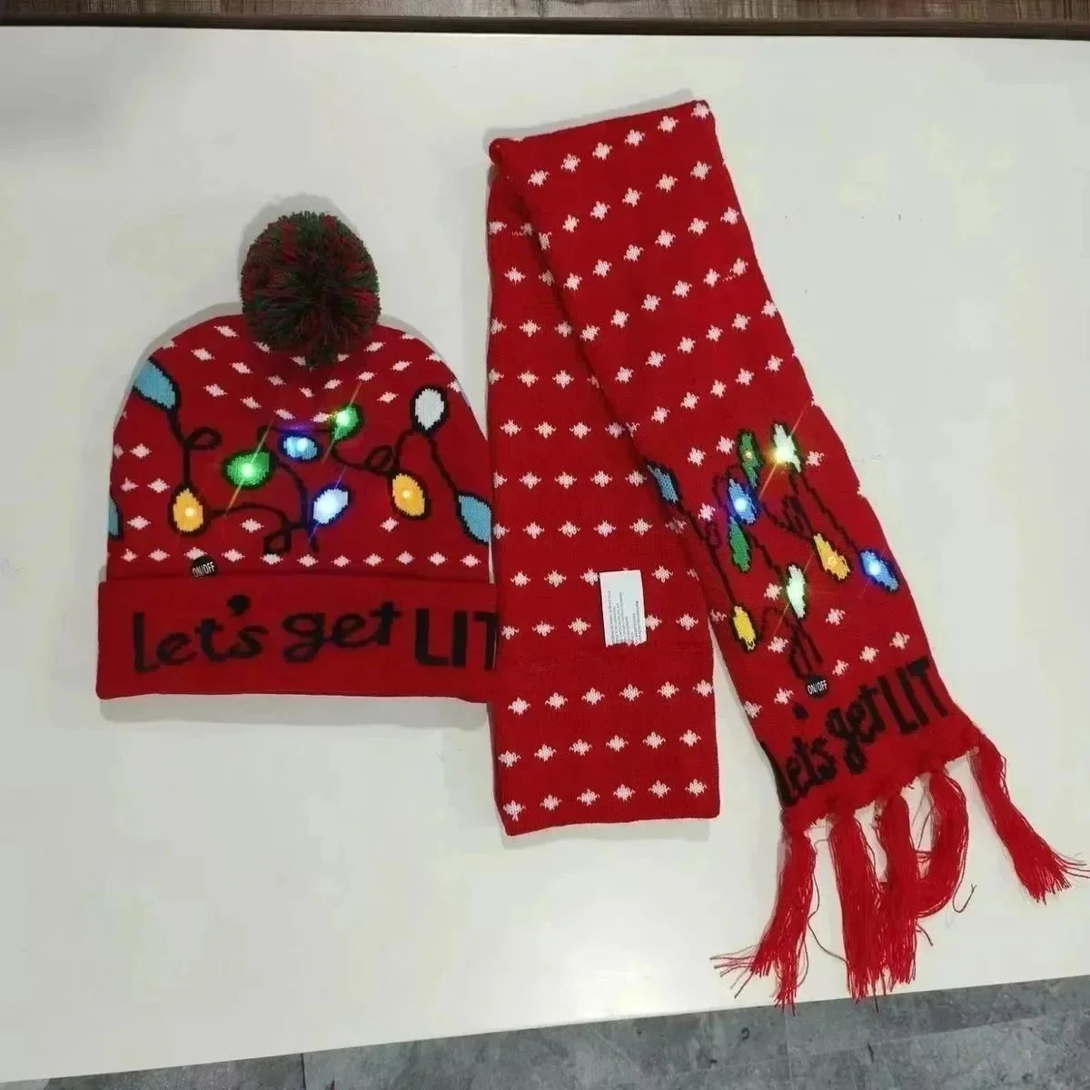 Off-White Let's Get Lit LED Beanie and Scarf Set Red