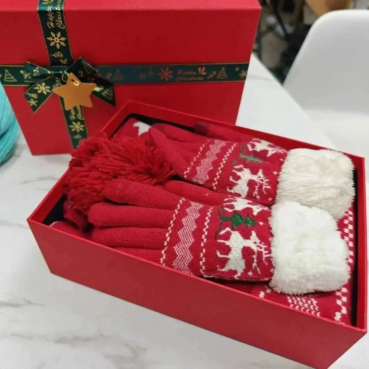 LED Light-Up Christmas Beanie and Scarf Set Navy Green Multicolor Accessories - 6