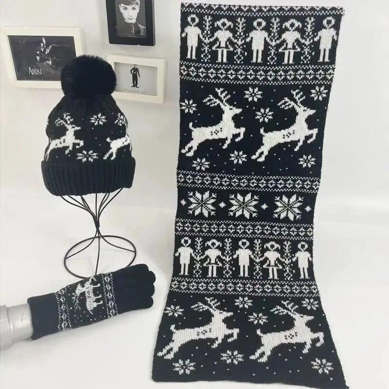 LED Light-Up Christmas Beanie and Scarf Set Navy Green Multicolor Accessories - 14