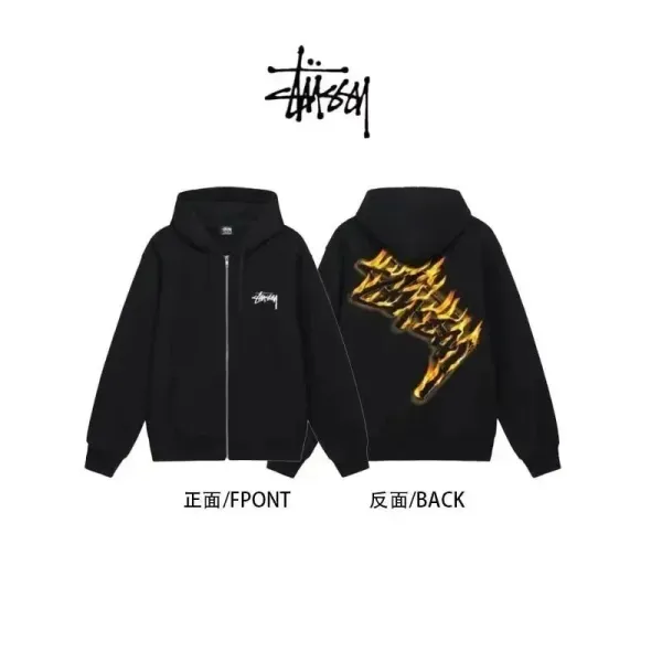 Stüssy Flame Graphic Zip-Up Hoodie Black - 1