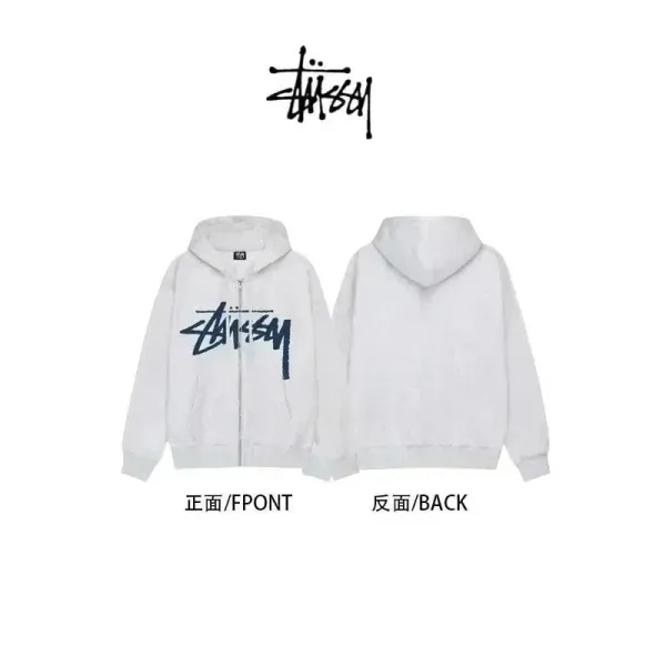 Stüssy Classic Logo Zip-Up Hoodie Gray - 1