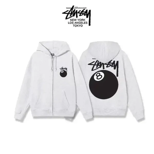 Stussy 8-Ball Zip-Up Hoodie Gray - 1