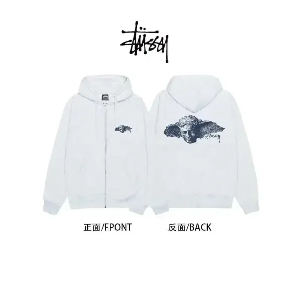 Stüssy Angel Print Zip-Up Hoodie White - 1