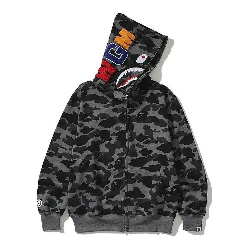 A Bathing Ape Shark Camo Full-Zip Hoodie Army Green - 2