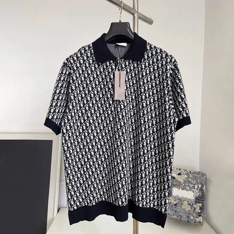 Letter Jacquard Knit Polo Shirt
