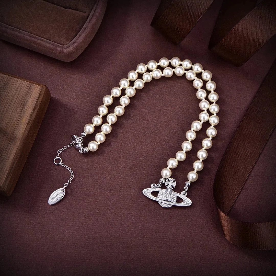 Vivienne Westwood Style Orb Double Pearl Choker Necklace