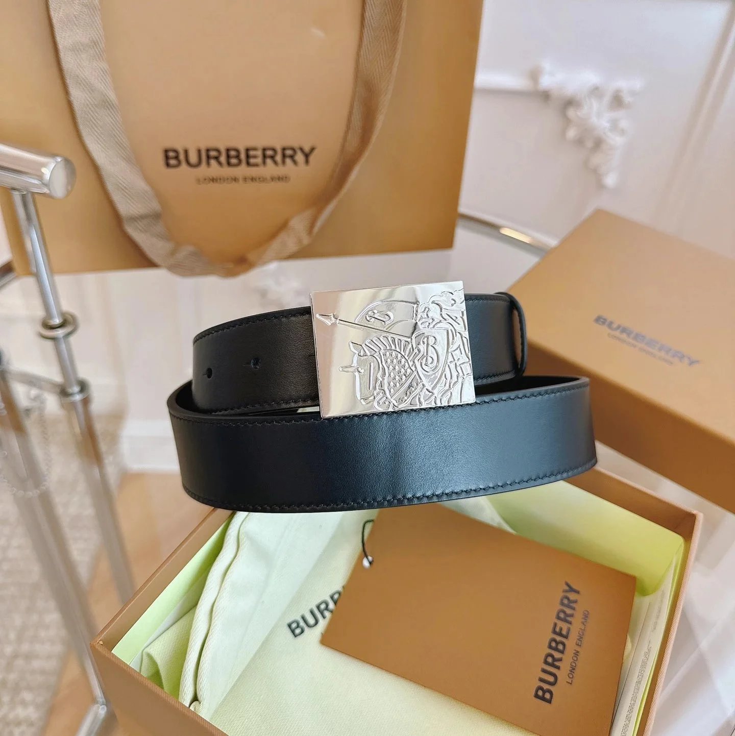 Burberry Belts Gold TB Monogram Buckle — 8