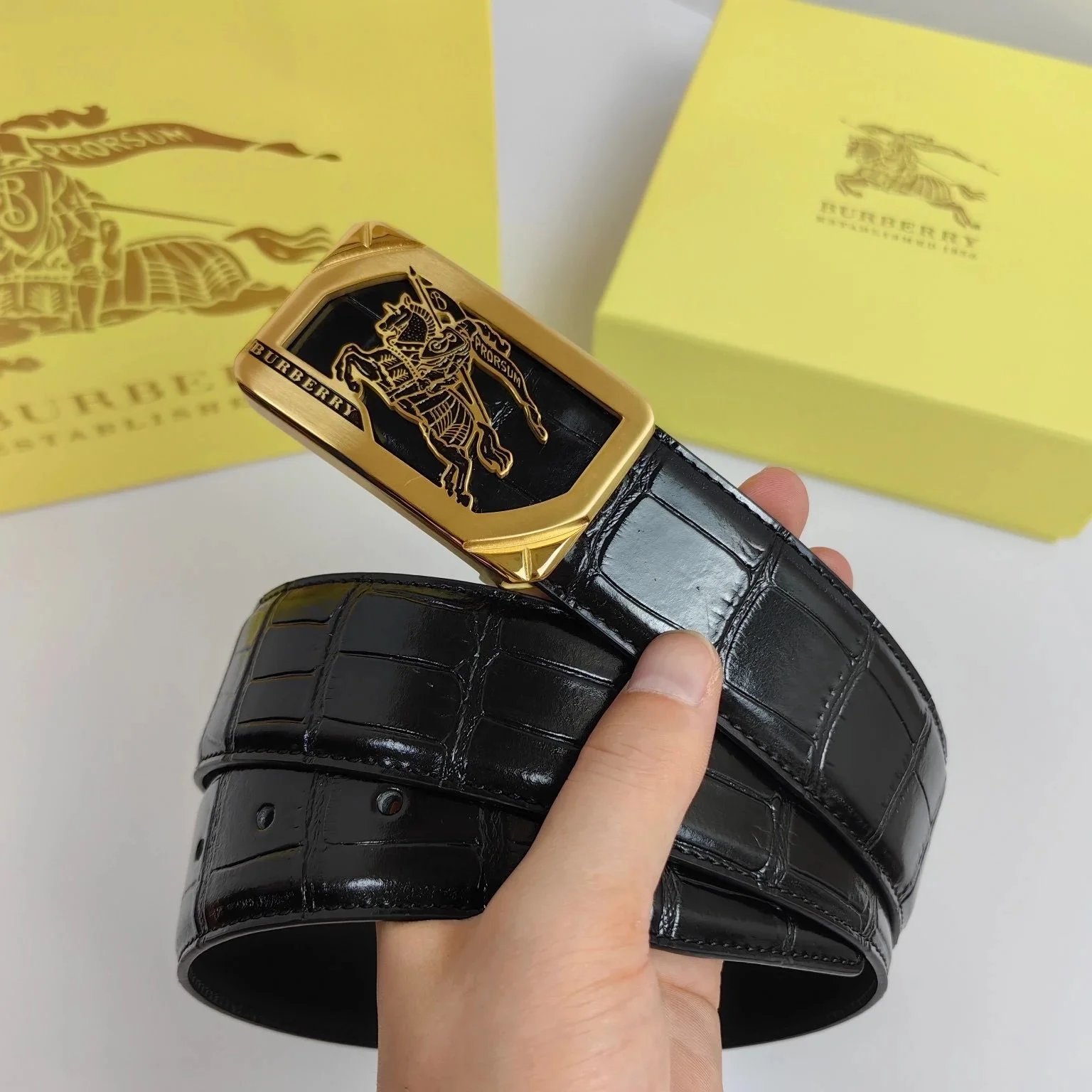 Burberry Belts Gold TB Monogram Buckle — 10