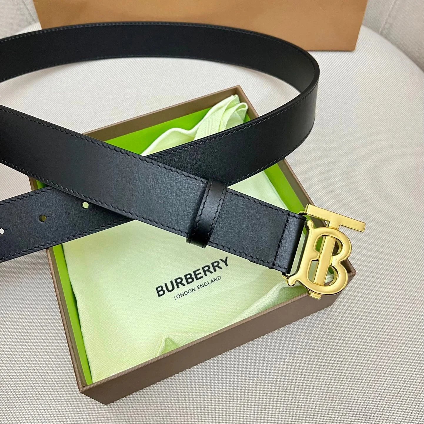 Burberry Belts Gold TB Monogram Buckle — 2
