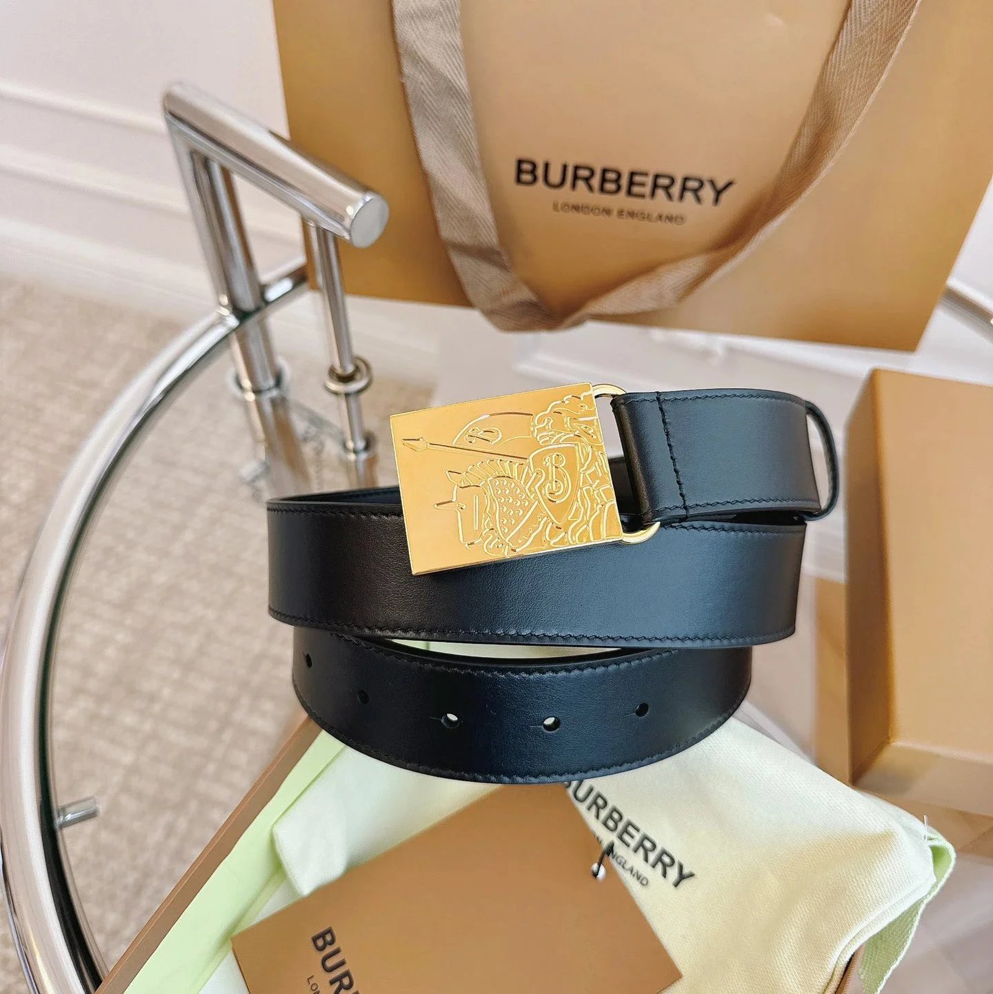 Burberry Belts Gold TB Monogram Buckle — 7