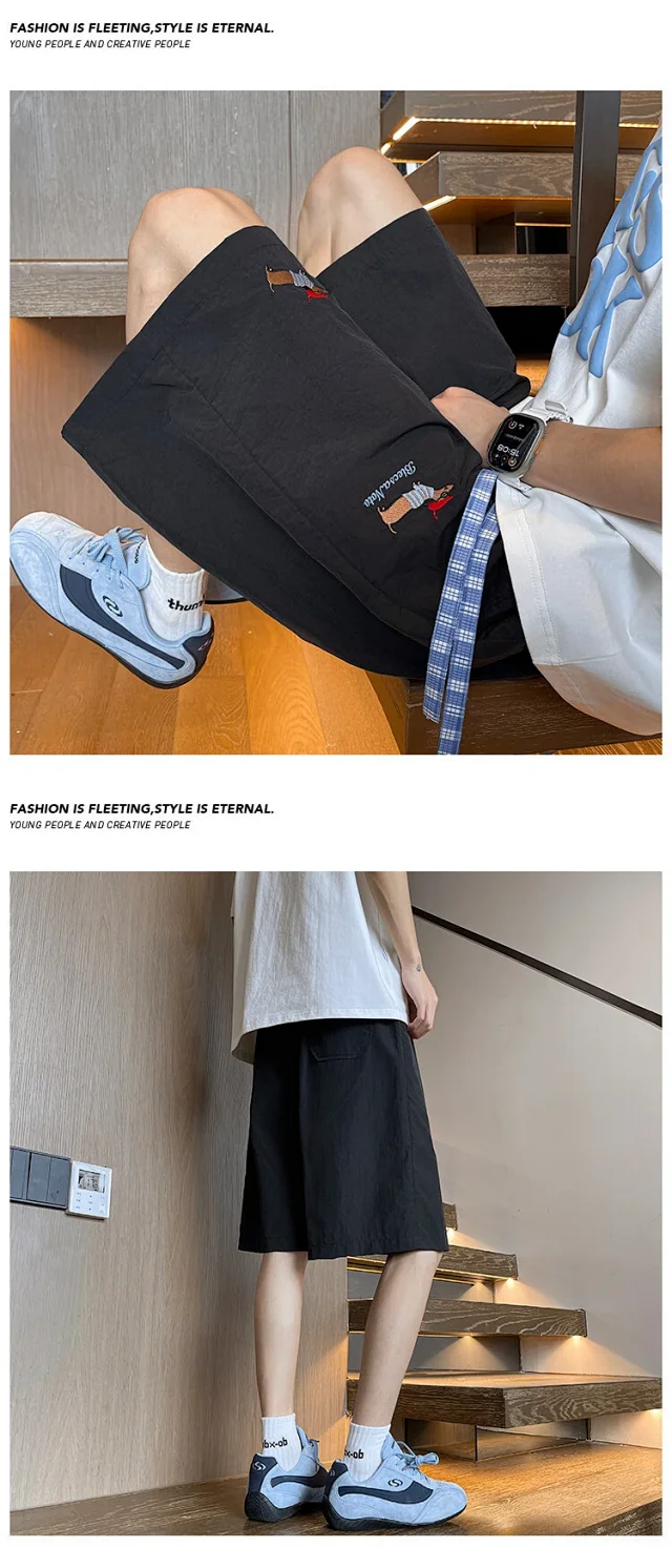 Men's Dachshund Embroidered Ice Silk Shorts Detail