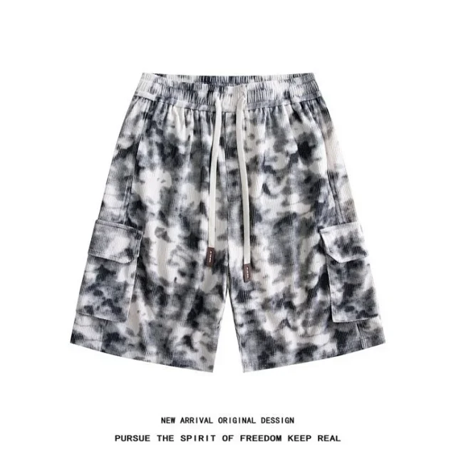 Men's Camo Tie-Dye Relaxed Cargo Shorts Detail