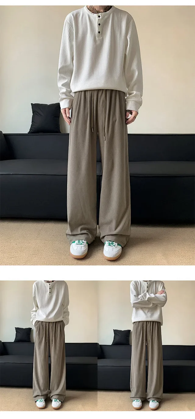 Khaki Wide-Leg Sport Pants Detail