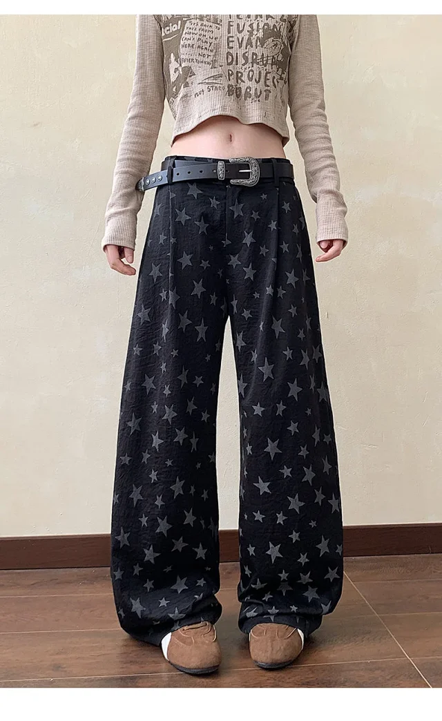 Men's Loose BF Straight Pants with Colorful Star Prints Detail