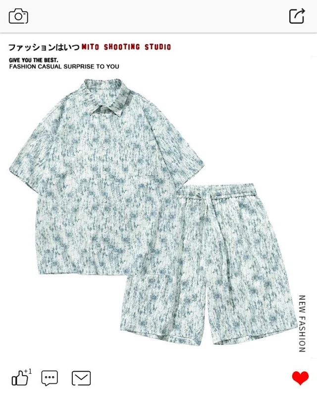 Tie-Dye Short-Sleeve Shirt Set for Men Detail