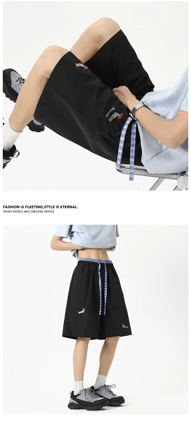 Men's Dachshund Embroidery Ice Silk Shorts 2025 Summer New Detail