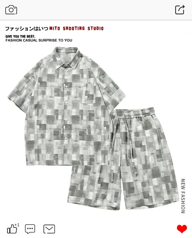 Men's Soft Cotton Plaid Short-Sleeve Shirt Set Detail