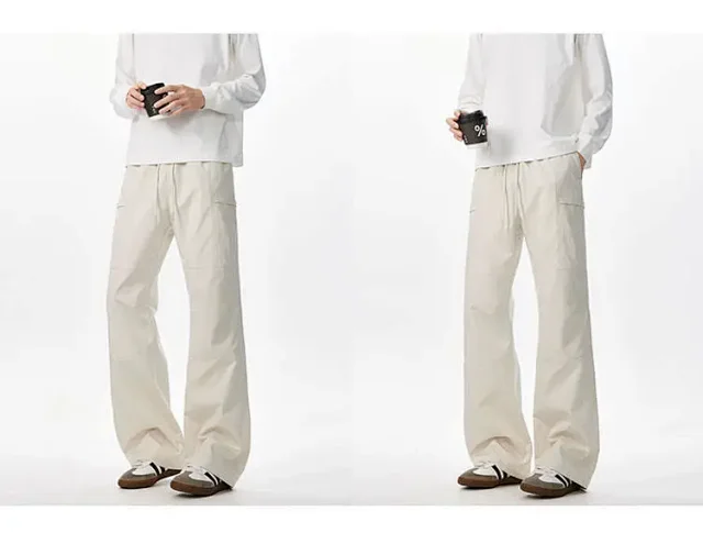 Beige Retro Cargo Pants - Men's Autumn New Detail