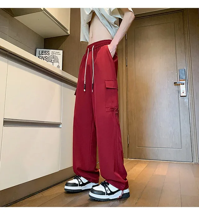 Maroon Quick - Dry Ice Silk Men's Summer Cargo Pants Detail