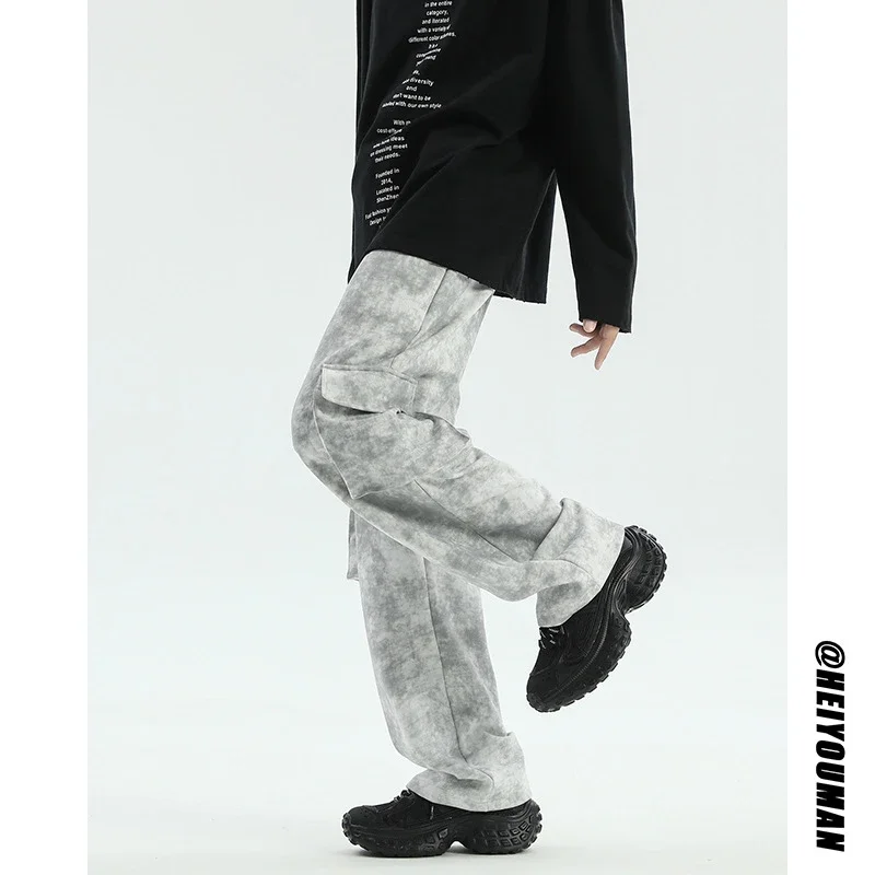 Men's Spring/Fall Tie-Dye Wide-Leg Parachute Pants