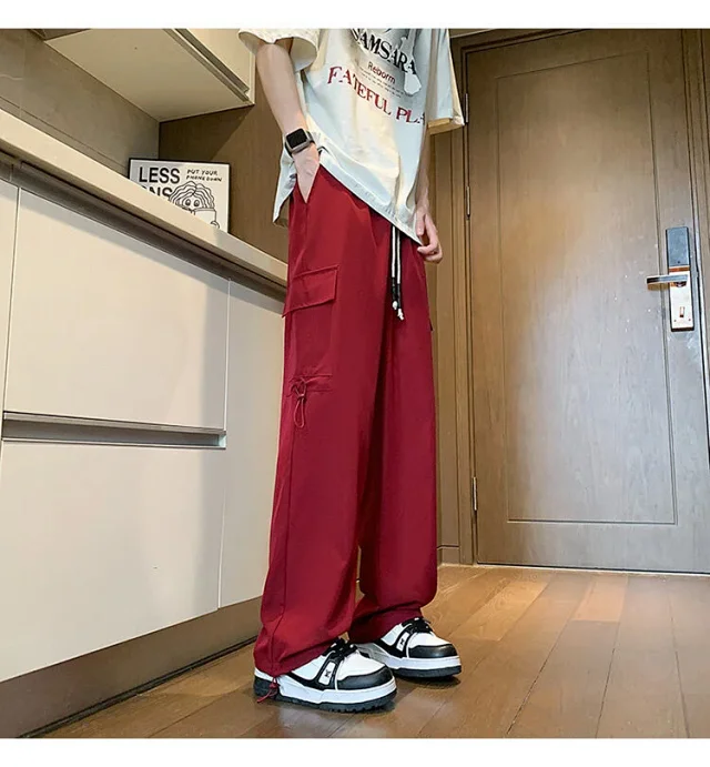 Maroon Quick - Dry Ice Silk Men's Summer Cargo Pants Detail