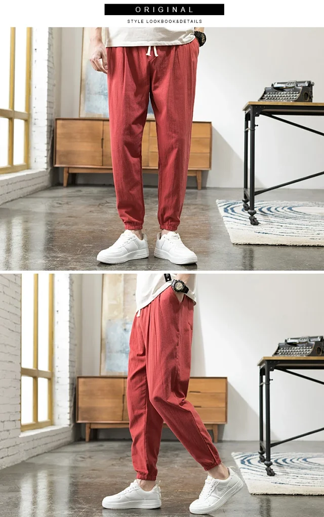 Wind Linen Loose Men's Harem Pants Detail