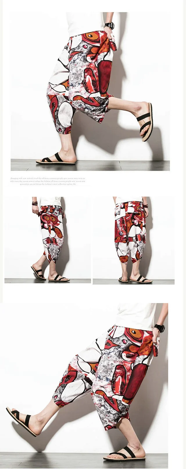Men's 3/4-length Ethnic Cotton-Linen Pants Detail