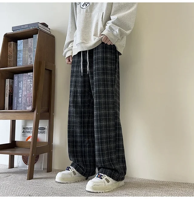 Men's Spring/Fall Contrast Check Wool Trousers Detail