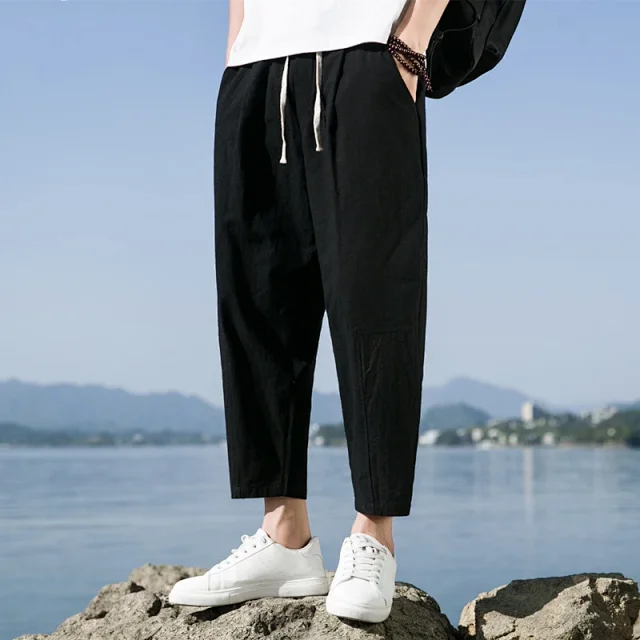 Men's New Chinese Linen Casual Pants Detail