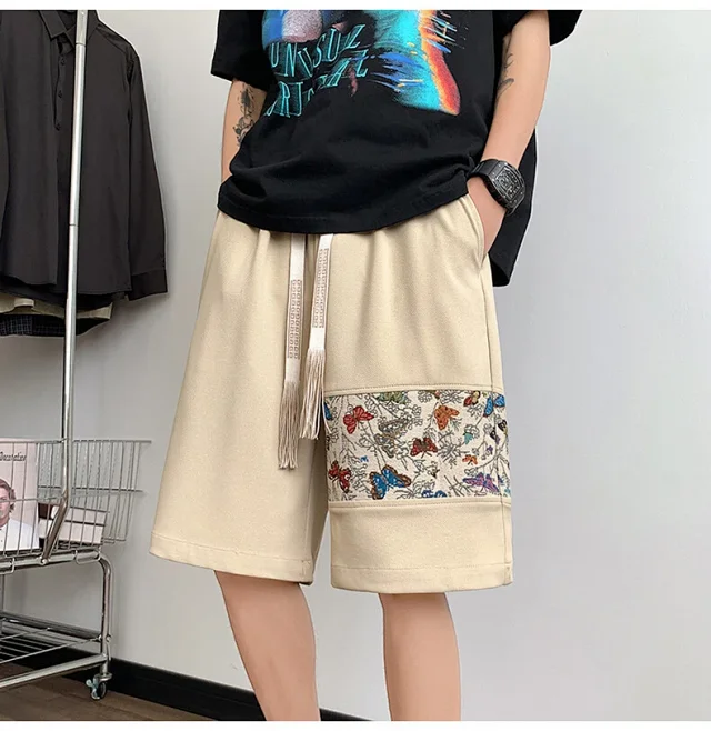 Chinese-style Embroidered Men's Sport Shorts Detail