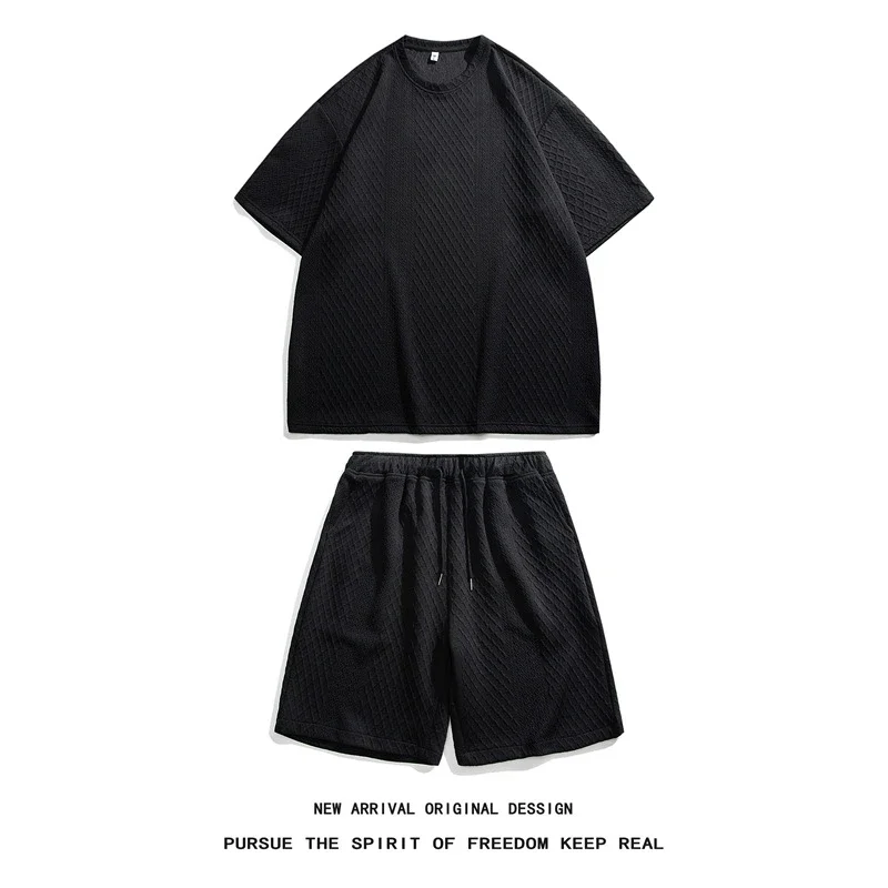 Men's Loose Jacquard T-shirt & Shorts Set