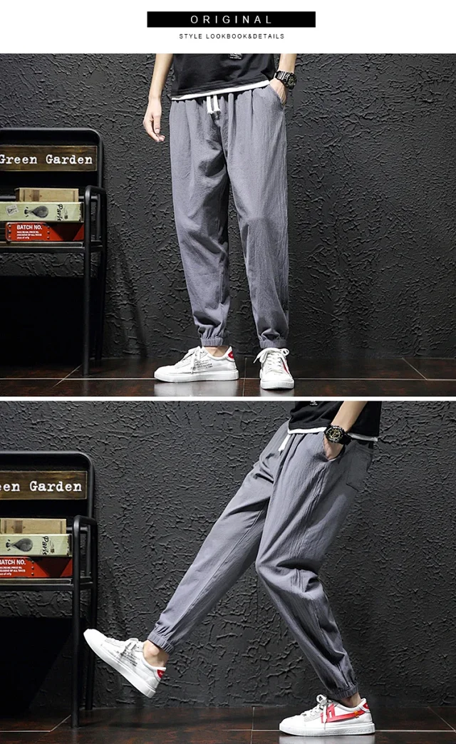 K801 Men's Spring Sporty Wide-Leg Linen Pants Detail