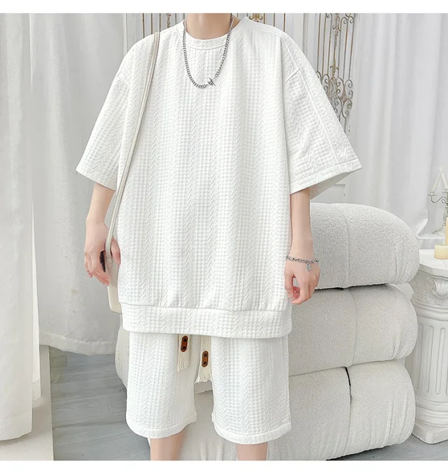 Men's Summer Loose Jacquard 2-Piece Set Detail