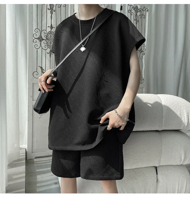 Men's Summer Loose Jacquard Sleeveless Set Detail