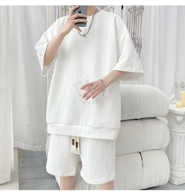 Men's Summer Loose Jacquard T-shirt & Shorts Set Detail