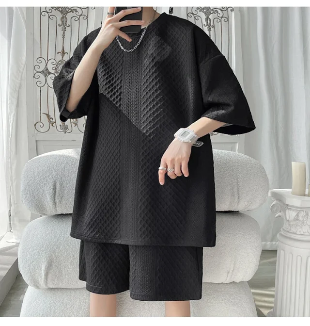 Men's Loose Jacquard T-shirt & Shorts Set Detail