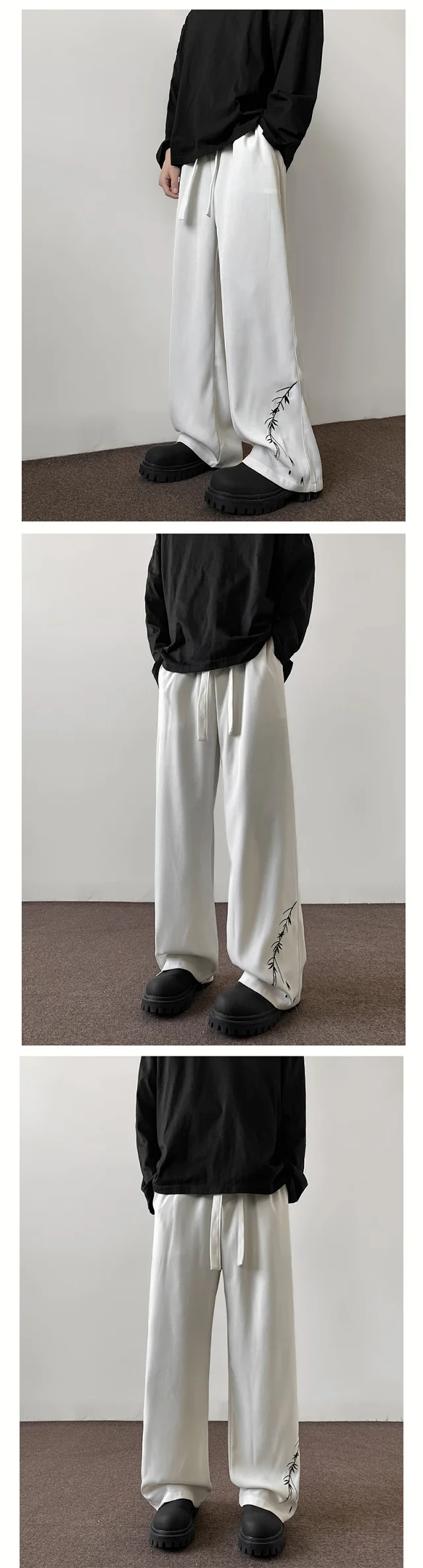 White Loose Wide-Leg Trousers for Men Detail