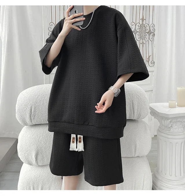 Men's Summer Loose Jacquard T-shirt & Shorts Set Detail