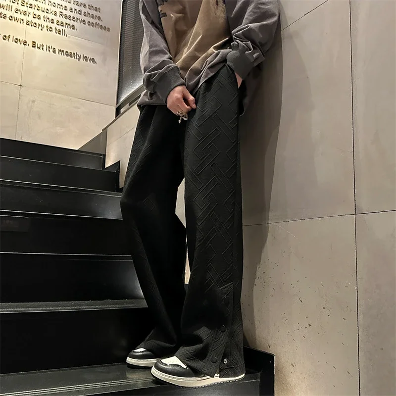 Oversize White Men's Spring Retro Button Sport Pants