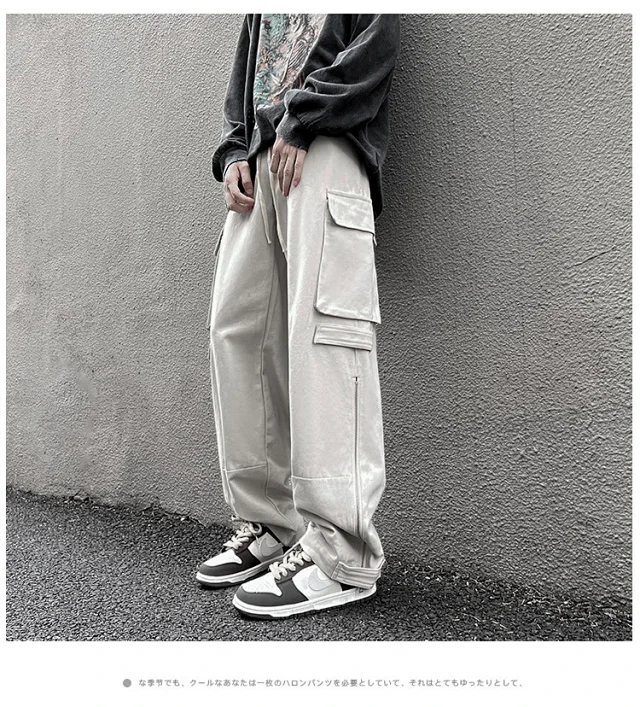 Grey American Retro Cargo Pants for Men Detail