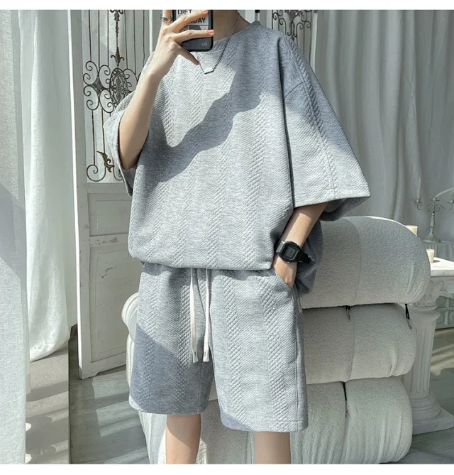 Summer Loose Jacquard Men's Sport Set Detail