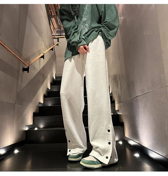 Oversize White Men's Spring Retro Button Sport Pants Detail