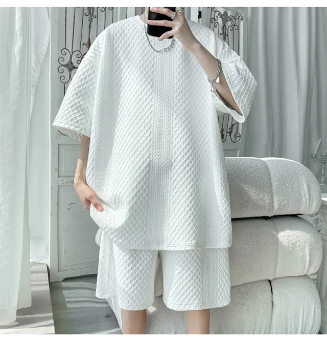 Men's Loose Jacquard T-shirt & Shorts Set Detail