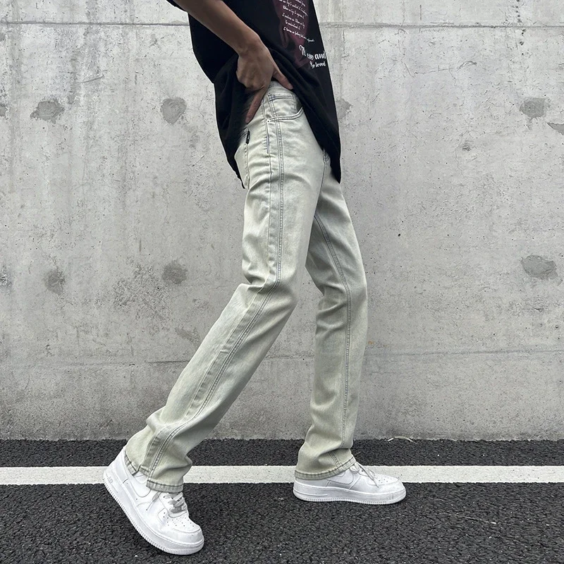 Men's Loose Straight Jeans with Yellow Mud Dyeing