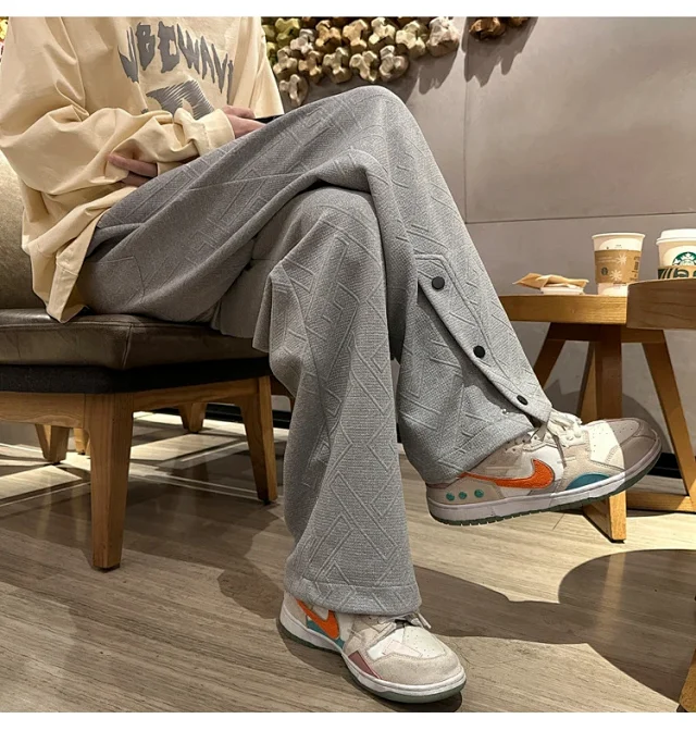 Oversize White Men's Spring Retro Button Sport Pants Detail