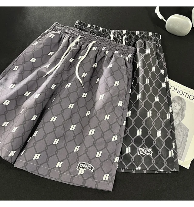 Men's Summer Plaid Patchwork Beach Shorts Detail